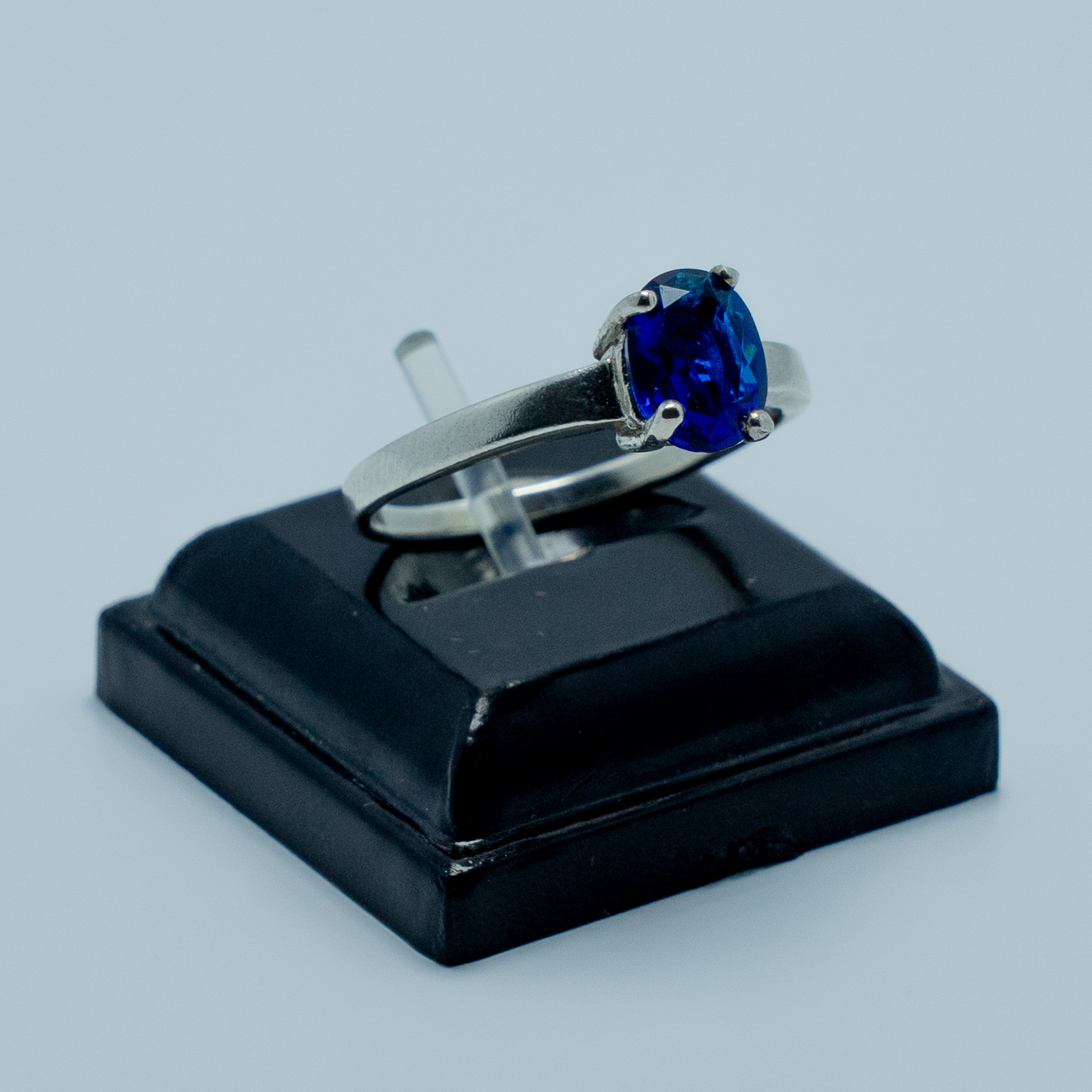 Anillo Solitario Zafiro Plata